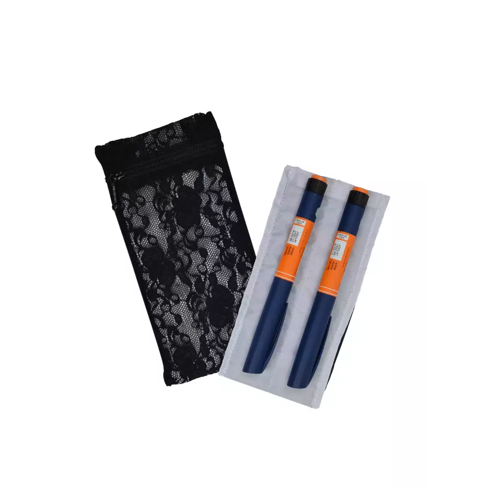 Insulin cooling wallet for 2 insulin pens in lace design holding two insulin pens.