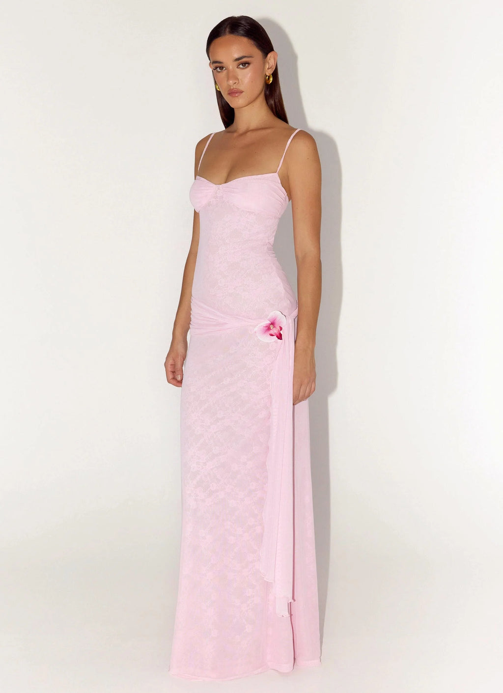 Natty Lace Mesh Maxi Dress - Petal Pink
