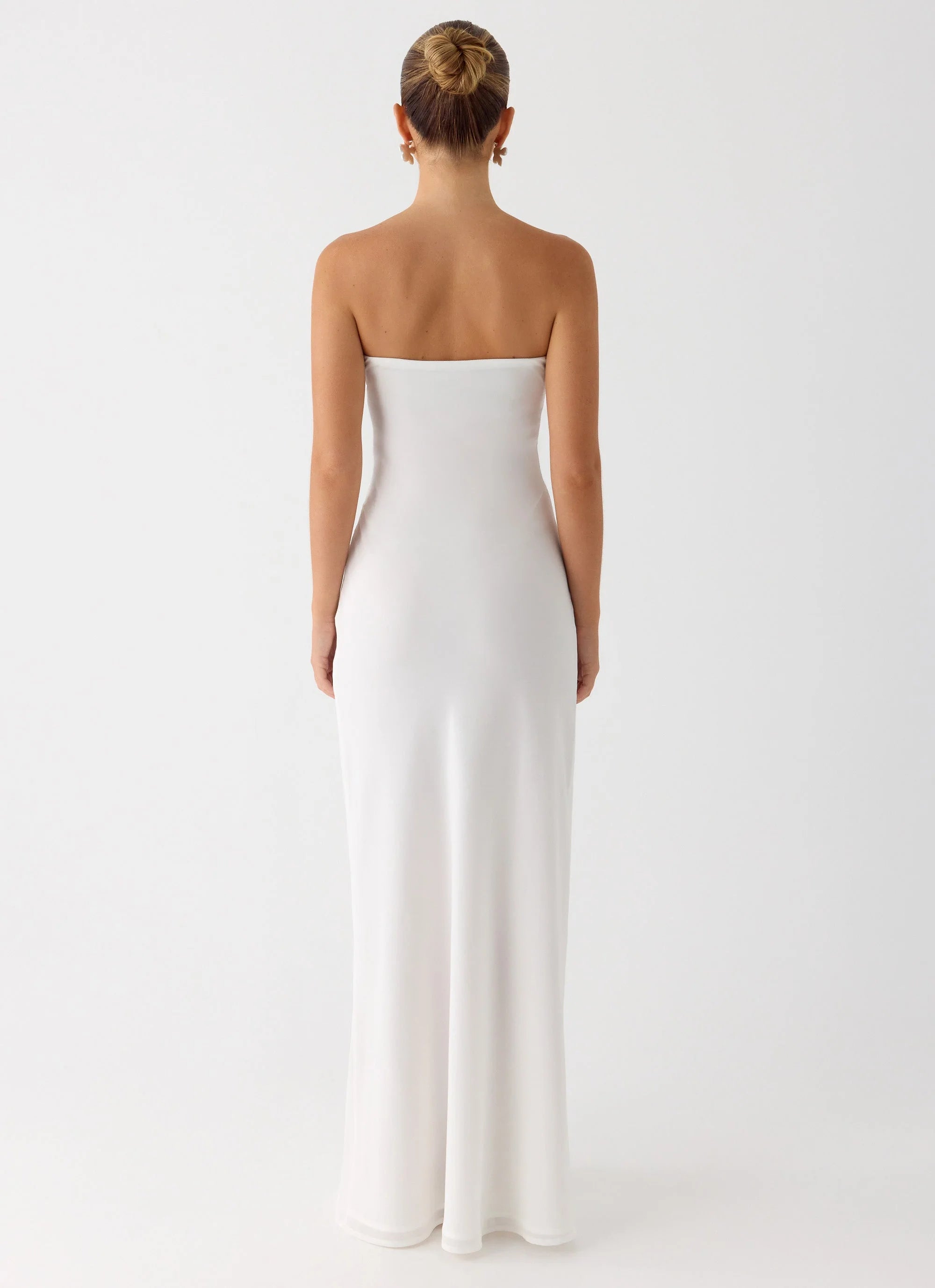 Sassafras Beaded Flower Strapless Maxi Dress - White