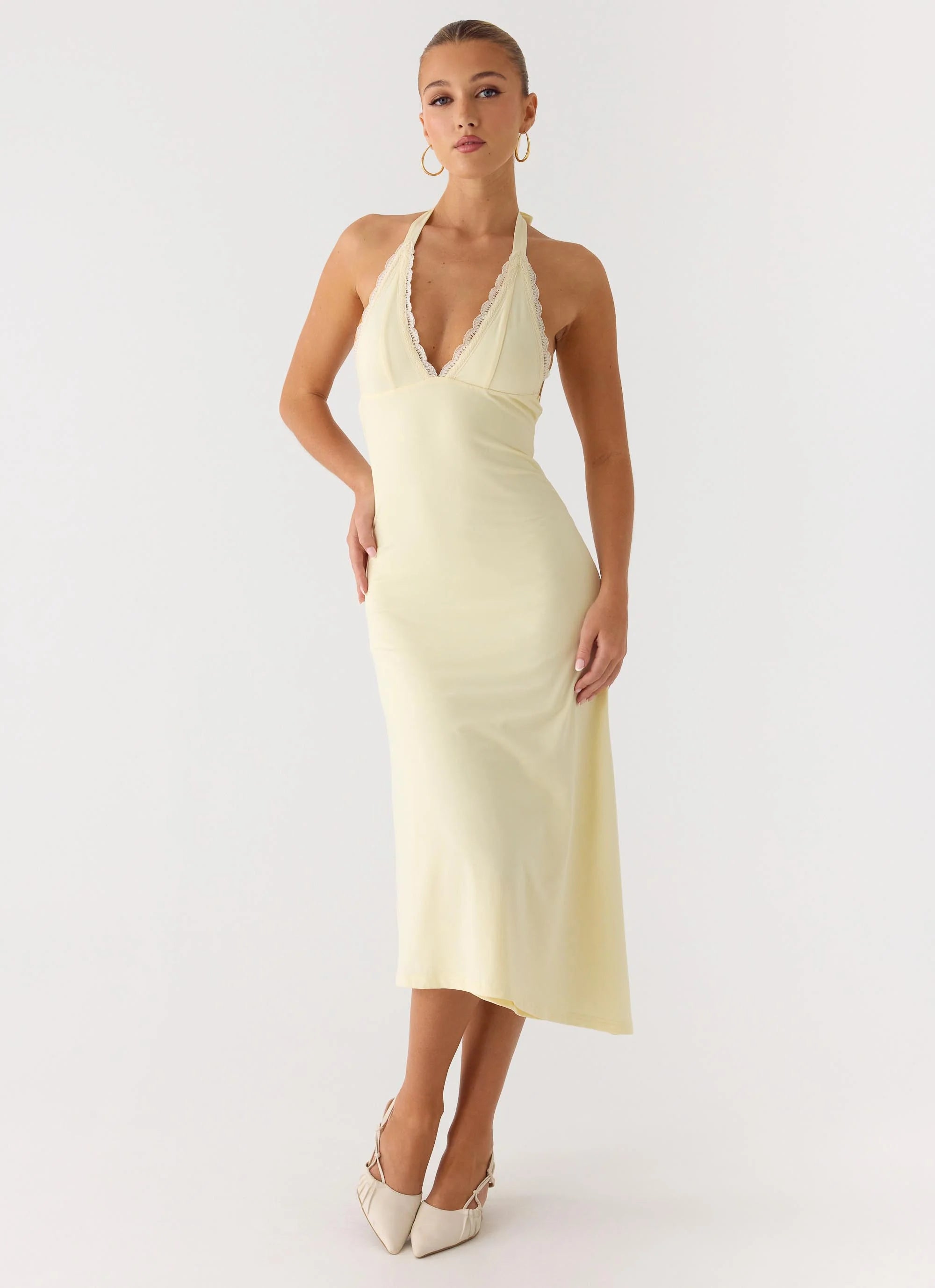 Illuminate Halter Midi Dress - Butter Yellow