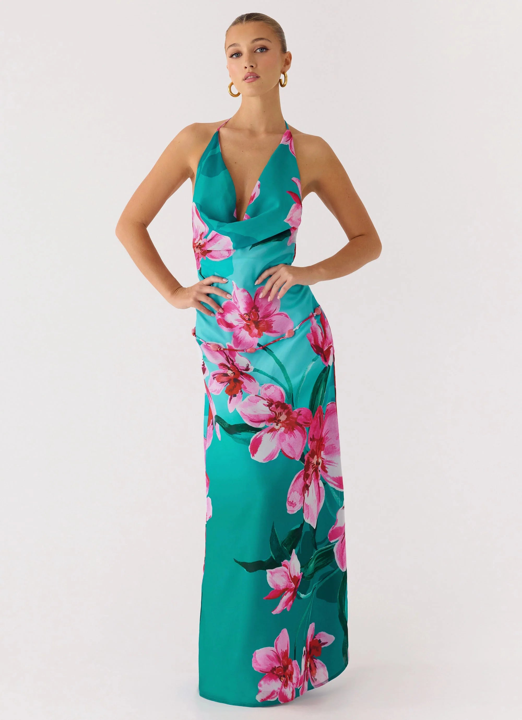 Yoon Beaded Cowl Maxi Dress - Petal Reef