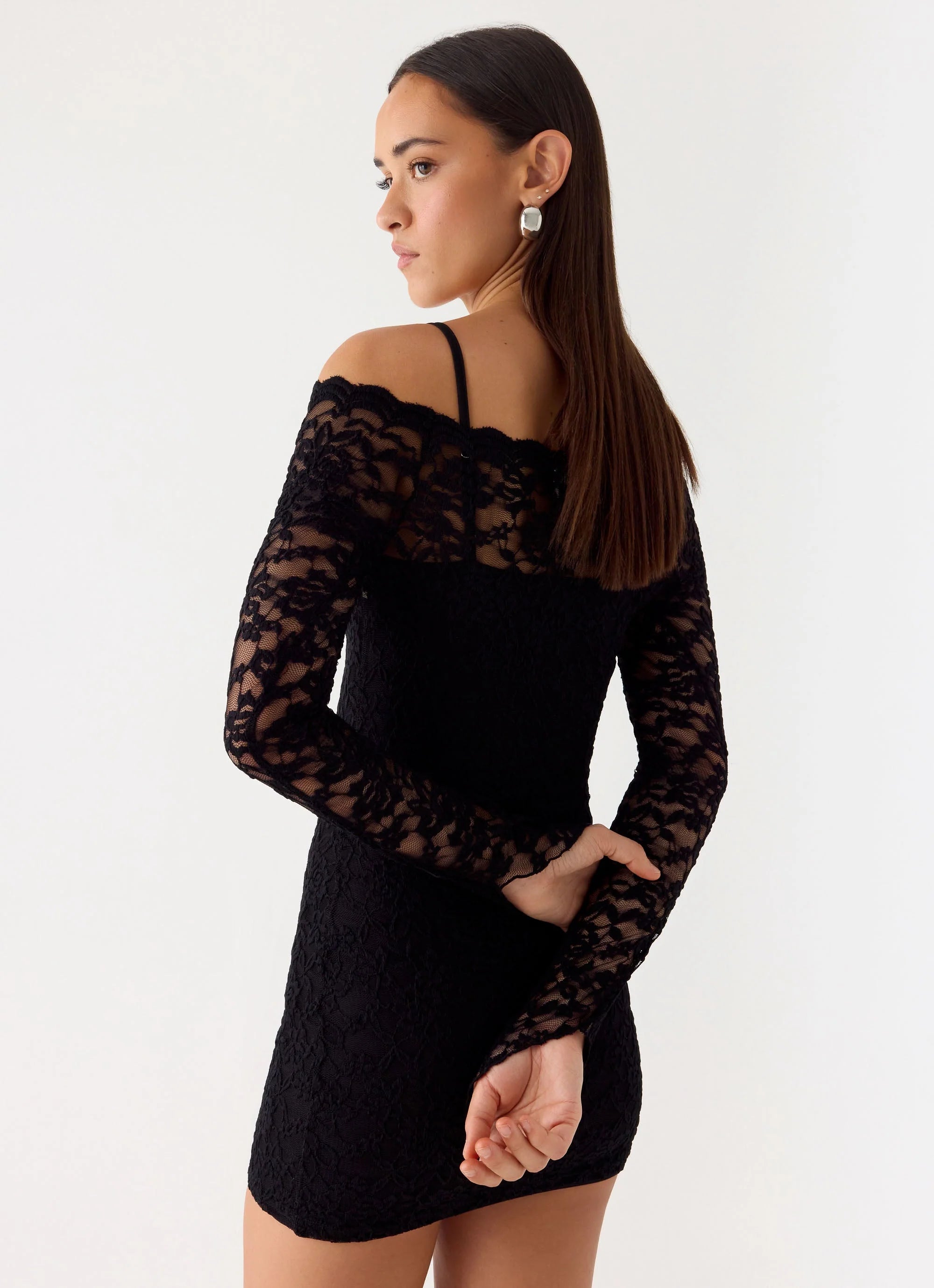 Just This Once Lace Mini Dress - Black
