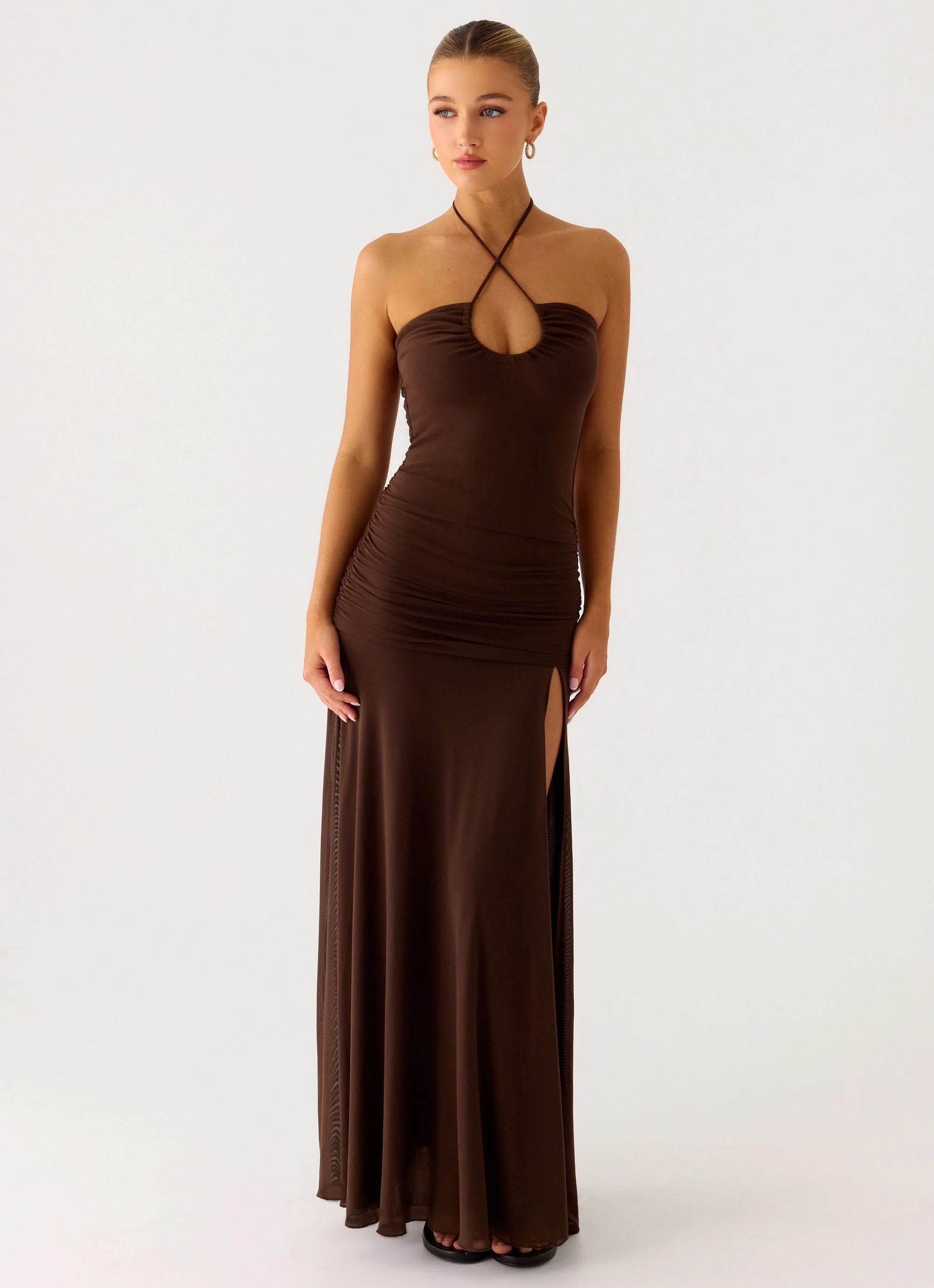 Callie Ruched Maxi Dress - Chocolate