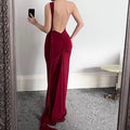 Mermaid Backless Burgundy Prom Dress