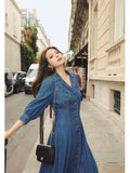 Tencel Denim Dress: Vintage-inspired Fit & Flare With Rose Buttons