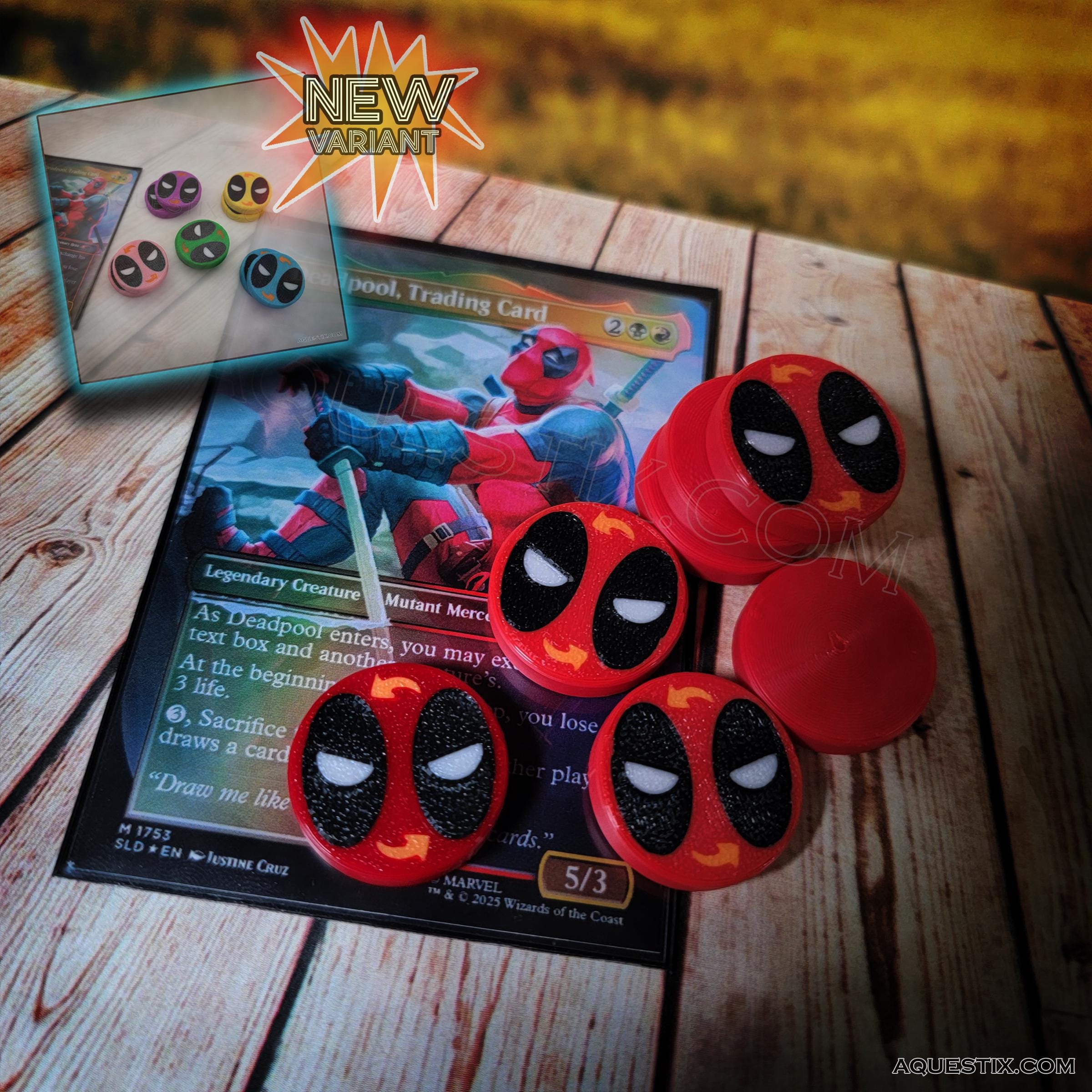 MTG Textbox Swap Markers for Deadpool Trading Card, 10x Tokens With Case