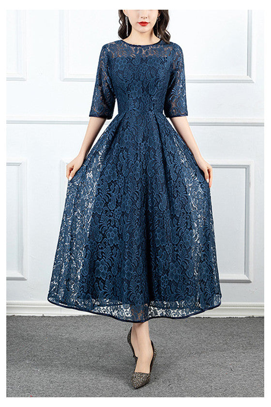 Lace Half Sleeved Aline Midi Fall Wedding Guest Dress - $67.4784 #S1549