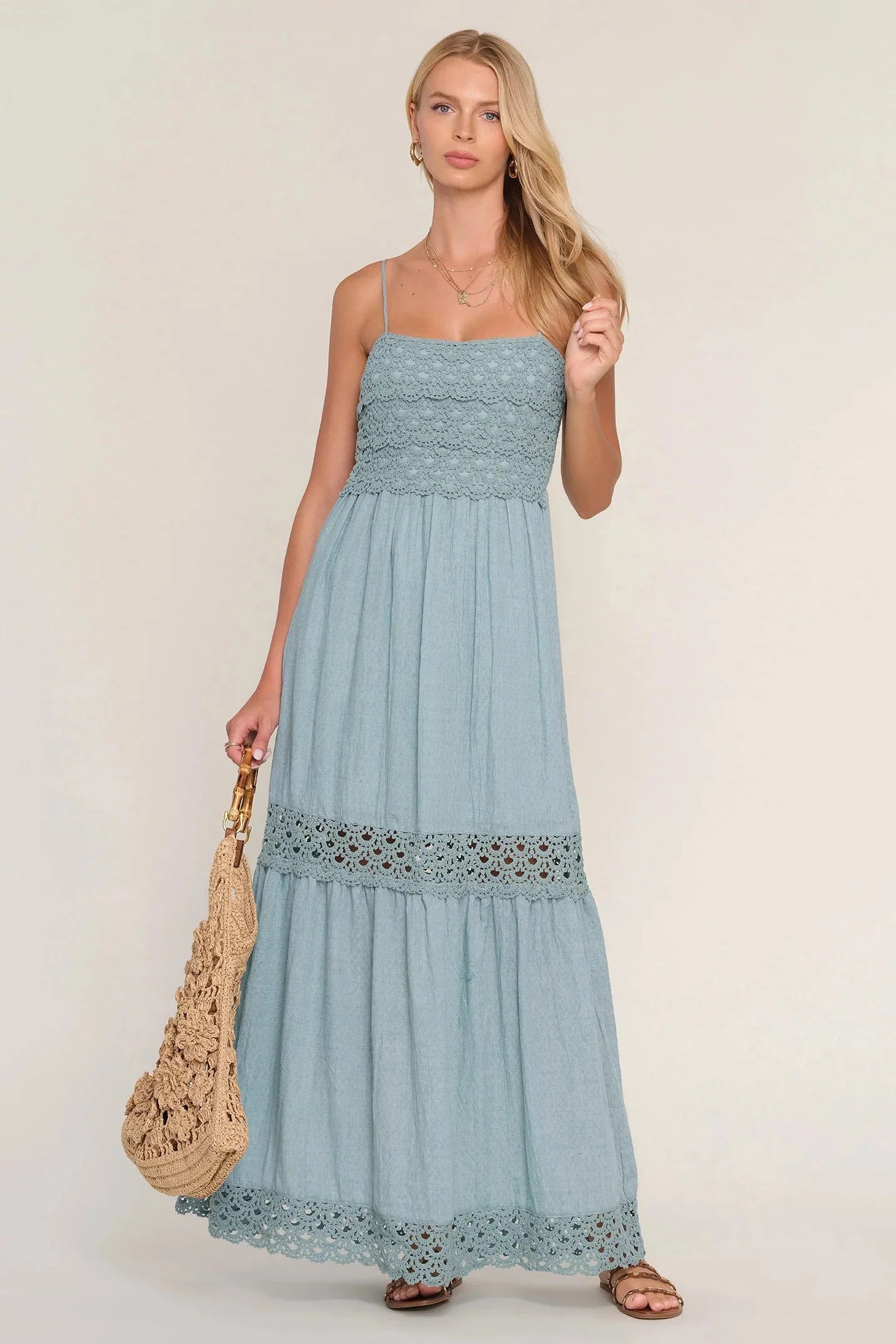 Marija  Crochet Detail Maxi Dress - Sage