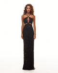 Cut-out halterneck black maxi covered in sequins, Smoky Quartz