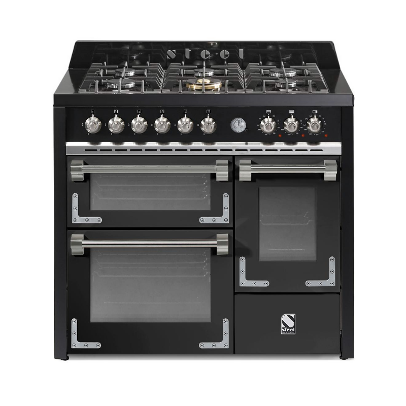 Steel fornuis Oxford 100/3 - Gas fornuis | XQ10FFF-6 | Model 2024-Fornuizen-Steel Cucine-6 PITS GAS-Mat zwart / Nero Fumo-Jones-Jansen