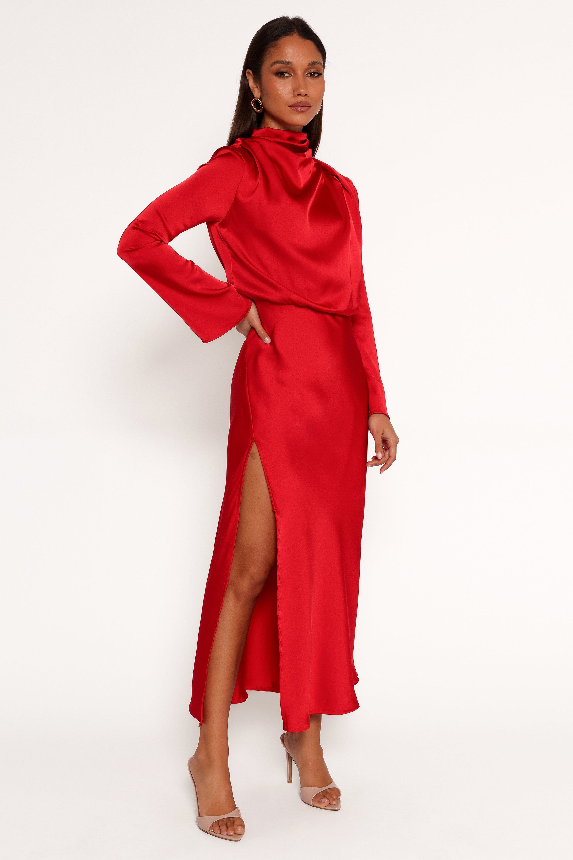 Petal and Pup USA DRESSES Kristyn Long Sleeve Midi Dress - Red (Hold for Rack)