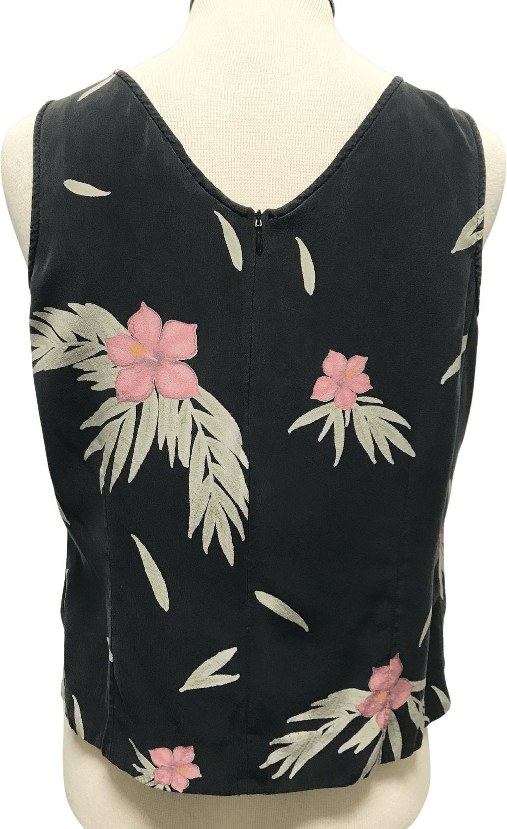 90's Sleeveless Silk Black Floral Tropical Top by Acorn