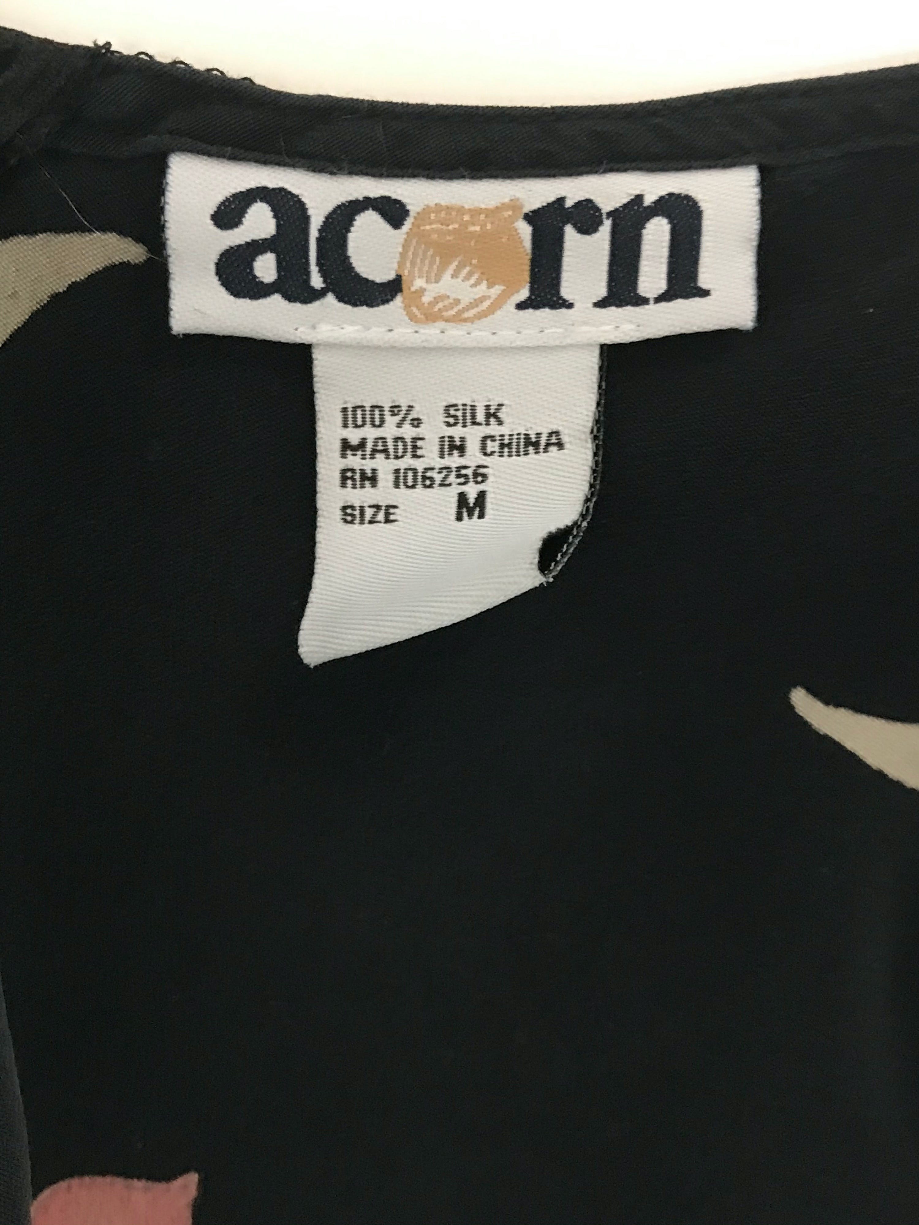 90's Sleeveless Silk Black Floral Tropical Top by Acorn