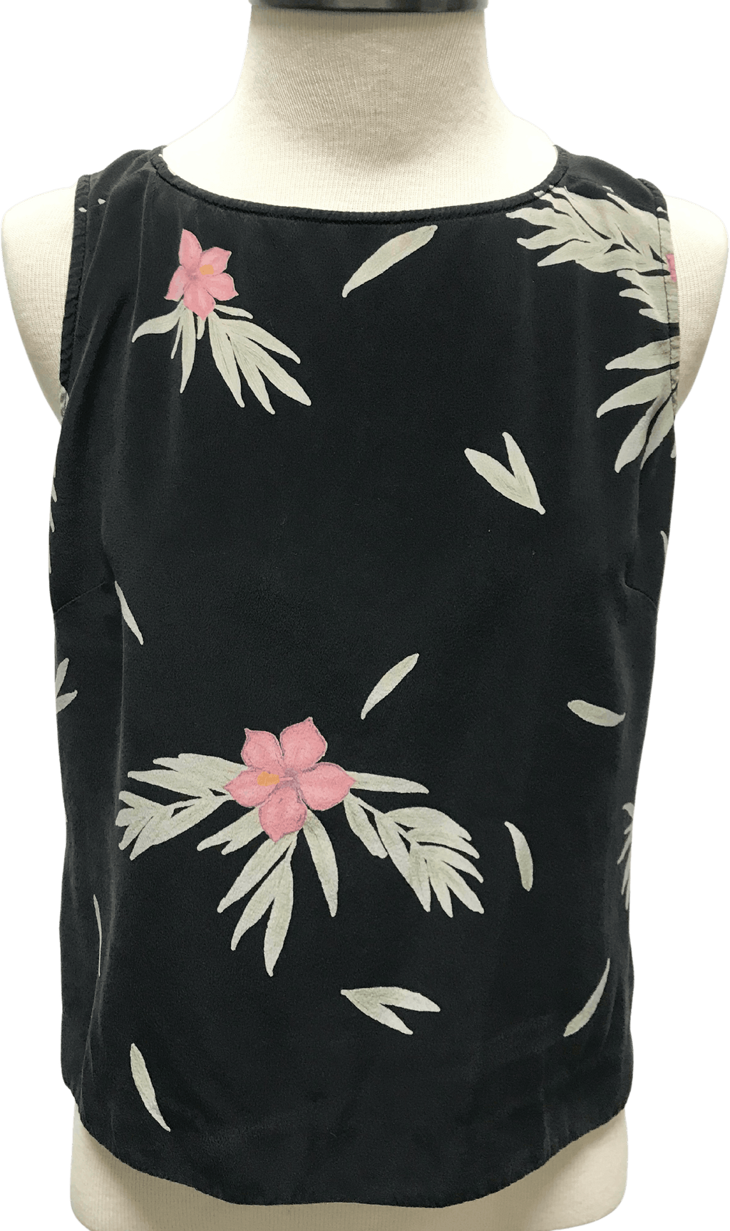 90's Sleeveless Silk Black Floral Tropical Top by Acorn