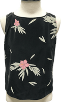 90's Sleeveless Silk Black Floral Tropical Top by Acorn