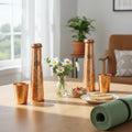 ROYALSTUFFS Tower Shape Copper Water Bottles and Tumbler Glasses | Combo Set of 4 Pcs of Drinkware Vessel || Handcrafted Ayurvedic || Leak Proof Lid – Smooth Finish 750 ML - Royalstuffs.com
