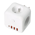 Rozgałęźnik Sieciowy Kostka 3 gniazda + 4x USB Wyłącznik Biały Rozdzielacz - LAITICA