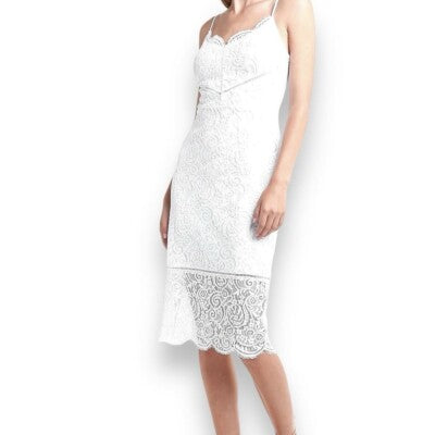 NWT Express White Scalloped Lace Formal Bachelorette Wedding Midi Dress -  Medium