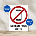 Screen-free zone poster to remind people to stay off of phones, tablets and computers while in this space. Great for schools, classrooms, homes and many other settings. Laminated for durability.