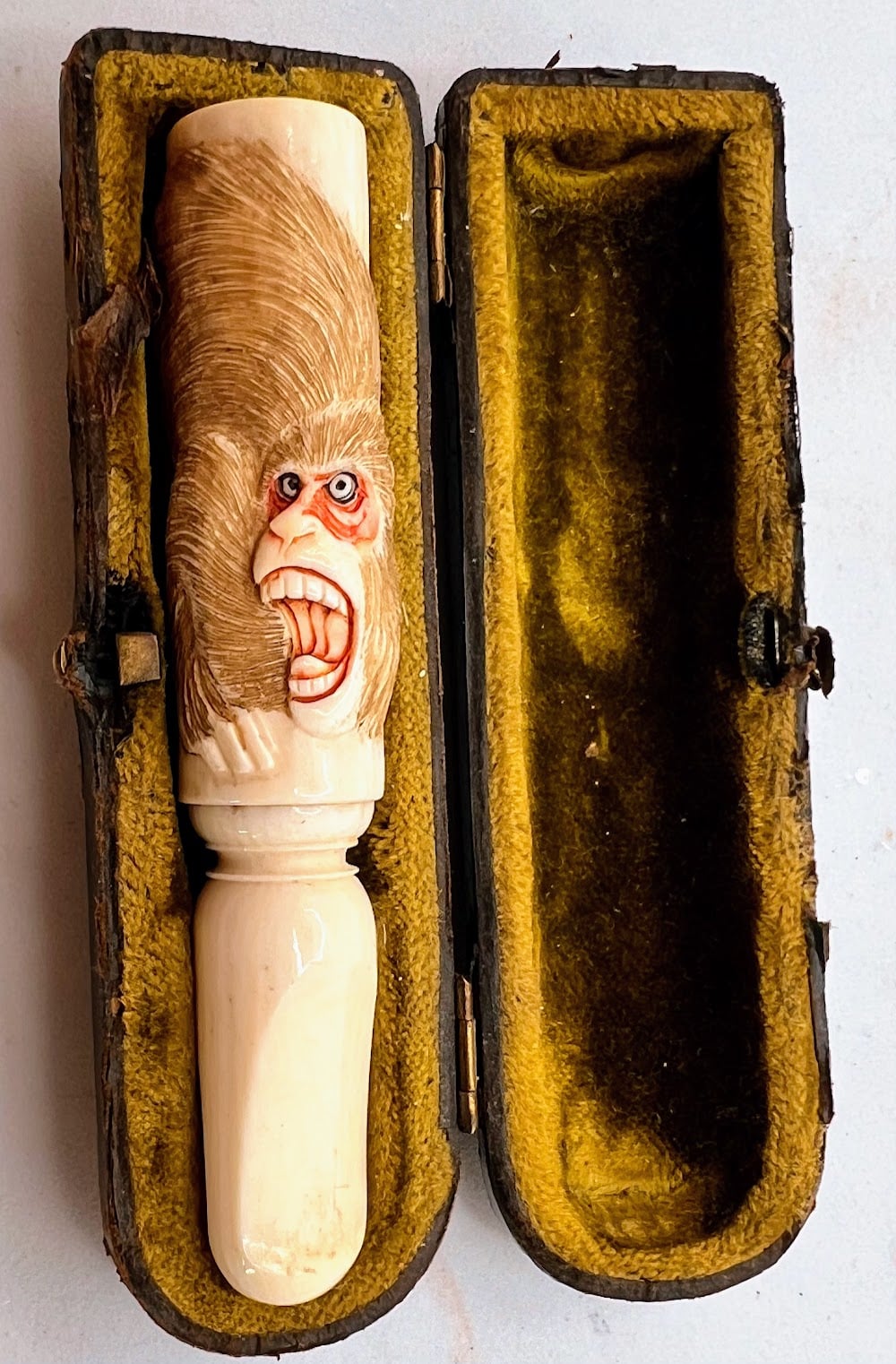 Ivory Shibayama Style Cigarette Holder Monkey & Insect Carving Meiji Signed