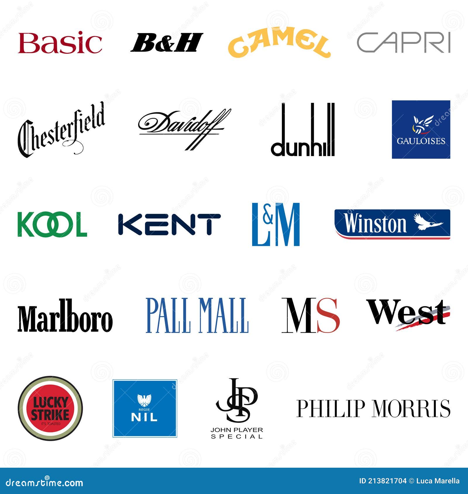 20 Most Famous Cigarettes Brands in the World Set Editorial Stock Image