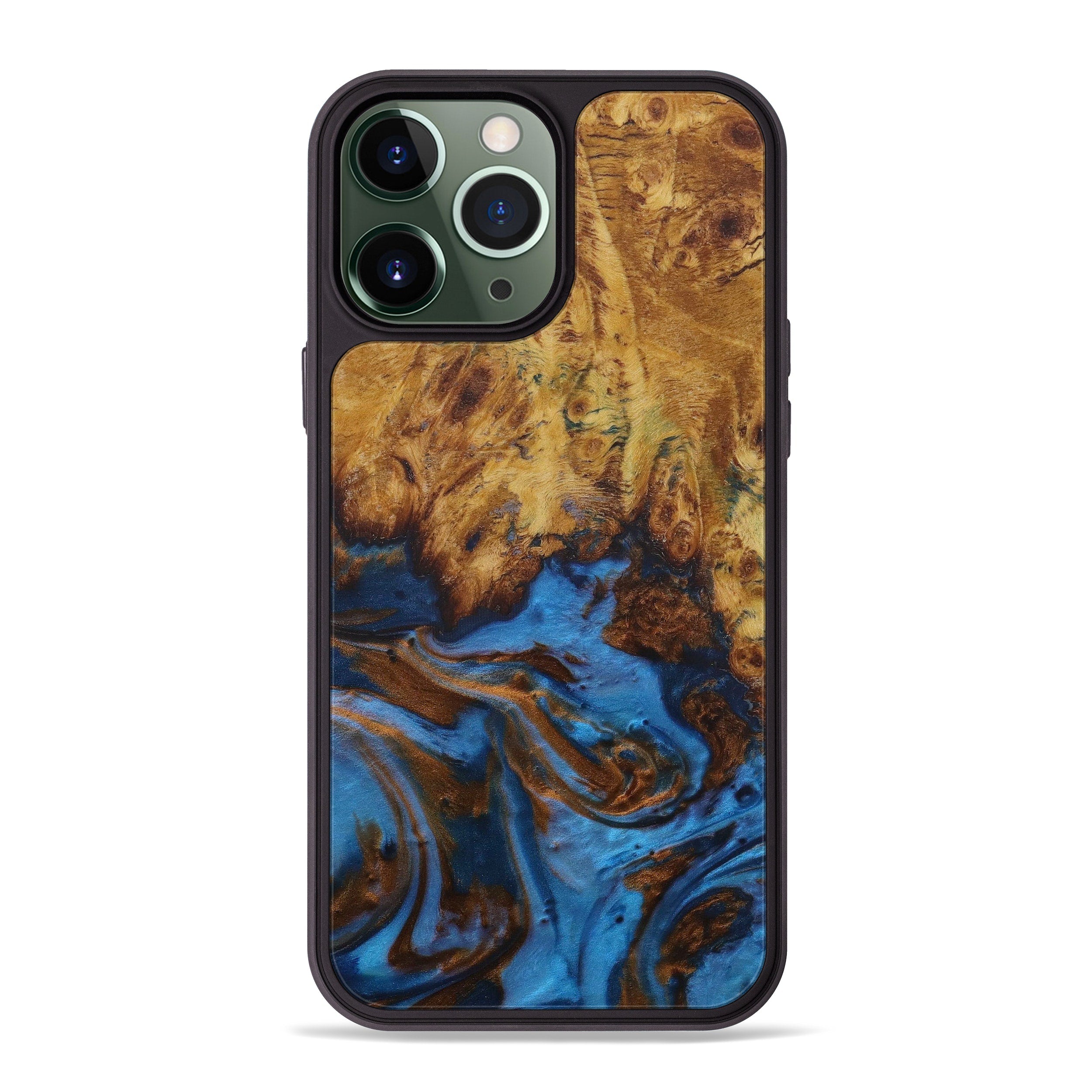 iPhone 13 Pro Max Wood+Resin Phone Case - Bryson (Teal & Gold, 579210)